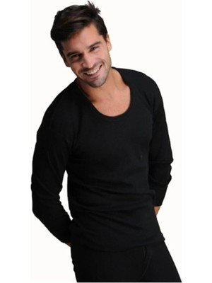 Hasyün Erkek Siyah Exstra Yumuşak Yün Uzun Kollu Fanila