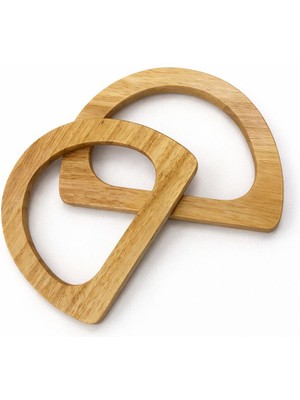 İğne İzi 13,5 cm Ahşap Çanta Sapı Yarım D Model – Doğal Ahşap Çanta Kulpu 2 Adet