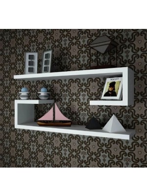Modern 2’li Geometrik Duvar Raf Seti – 60 cm Mdf Dekoratif Kitaplık ve Obje Rafı
