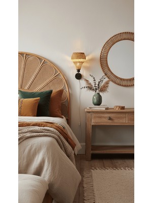 Rattam Grove Rattan Aplik - Doğal Çam Kabuğu Boyalı El Yapımı Duvar Lambası