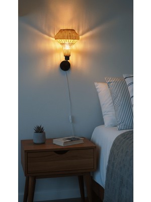 Rattam Savannah Rattan Aplik - Doğal Çam Kabuğu Boyalı El Yapımı Duvar Lambası
