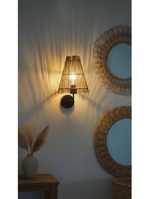 Rattam Palm Rattan Aplik - Doğal Çam Kabuğu Boyalı El Yapımı Duvar Lambası