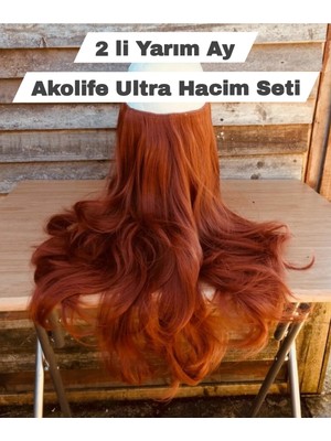 Özbience Bakır Renk Ultra Hacim 2'li Yarimay Saç Postiş Seti, Yıkanabilir, Isıya Dayanıklı