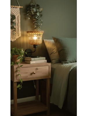 Rattam Icon Rattan Aplik - Doğal Çam Kabuğu Boyalı El Yapımı Duvar Lambası