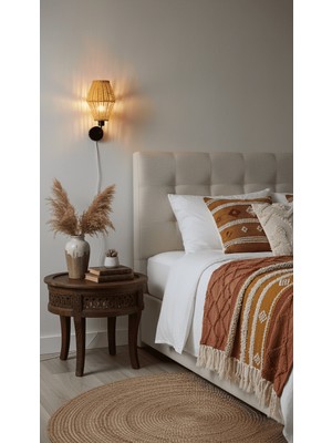 Rattam Fern Rattan Aplik - 16CM Genişliğinde Doğal Çam Kabuğu Boyalı El Yapımı Duvar Lambası