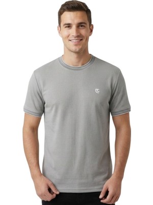 O Yaka Yaka ve Kol Garnili Trender Erkek T-Shirt Modal Gri