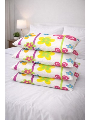 Ber-Tun Tekstil Çiçek Desenli Yastık Kılıfı Fermuarlı 4'lü Takım