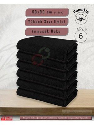 Tusebu Siyah Pamuklu Havlu Seti 6’lı Yüksek Emici, Yumuşak Doku