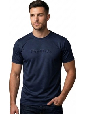 0 Yaka Gofre Baskılı Trender Erkek T-Shirt Modal Lacivert
