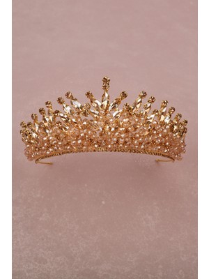 Özbience Kristal Taşlı Boncuk Süslemeli Gelin Düğün Tacı, Şıklık ve Zarafet