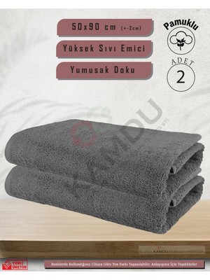 Tusebu 2’li Gri Havlu Seti Yumuşak Dokulu, Yüksek Emici Pamuk
