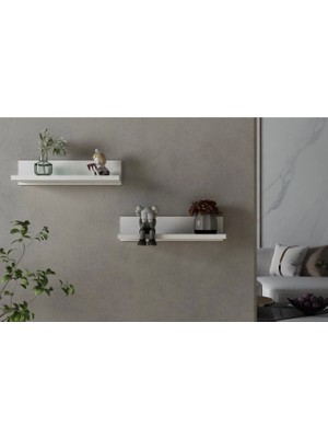 Modern 2’li U-Tipi Dekoratif Duvar Raf Seti – 40 cm Beyaz Mdf