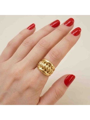 Bontexs Kadın Her Parmak Için Uyumlu Altın Kaplama Ayarlanabilir Burgu Detaylı Çelik Yüzük