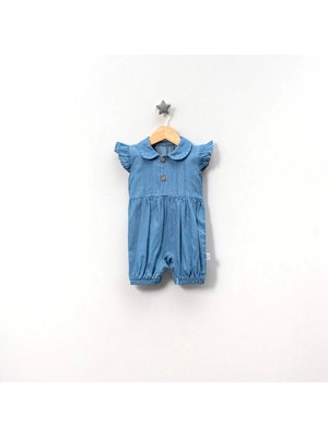 Jolly Joy Nervürlü Kız Bebek Kot Tulum - Mavi - 3 - 6 Ay Mavi