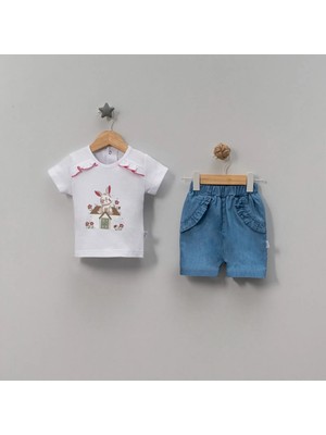 Jolly Joy Kot Şortlu Kız Bebek Alt Üst Takım - Ekru - 9 - 12 Ay Ekru