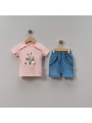 Jolly Joy Kot Şortlu Kız Bebek Alt Üst Takım - Somon - 9 - 12 Ay Somon