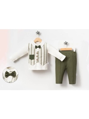 Jolly Joy Çizgili Yelekli Erkek Bebek Alt Üst Takım - Yeşil - 6 - 9 Ay Yeşil