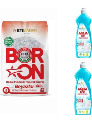 Boron Toz Deterjan Beyazlar Için 4 kg 26 Yıkama +2 Adet Aquabor Bulaşık Deterjanı
