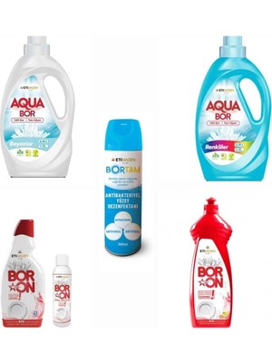 AQUABOR Sıvı Deterjanı Renkli ve Beyazlar Için 66 Yıkama+ Bulaşık Deterjanı + Dezenfektan