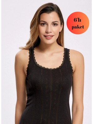 Gawzera  6'lı  Jakarlı , %100 Pamuk, Esnek ve Rahat , Geniş Askılı Kadın Atlet