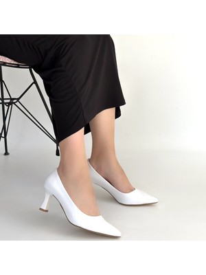 SEPET365 Mırta Beyaz Cilt Topuklu Ayakkabı