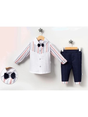 Jolly Joy Çizgili Papyonlu Erkek Bebek Alt Üst Takım - Lacivert - 6 - 9 Ay Lacivert