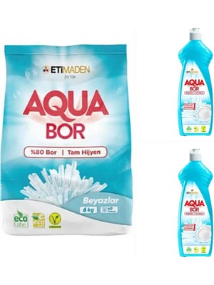 Aquabor Çamaşır Deterjanı Beyazlar Için 6 kg 40 Yıkama+ 2 Adet Aquabor Bulaşık Deterjanı 650 ml