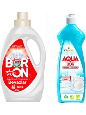 Eti Maden Doğal Mineralli Çamaşır Deterjanı Beyazlar Için 26 Yıkama+ 1 Adet 650 ml Aquabor Bulaşık Deterjanı