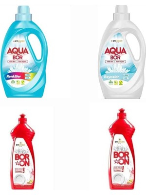 Eti Maden Aquabor Sıvı Çamaşır Deterjanı Renkli ve Beyazlar Için 66 Yıkama + Bulaşık Deterjanı 2 Adet Tm