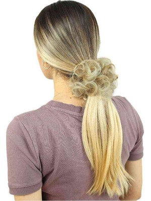 Özbience Saçlı Lastikli Topuz Toka, Karamel Platin Röfleli, Şık ve Pratik Tasarım