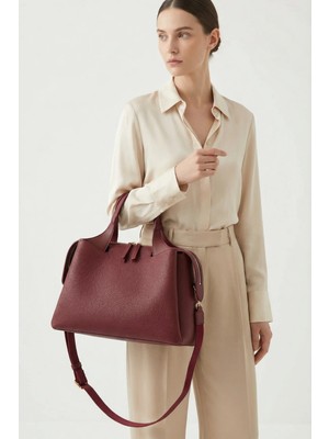 Gaia Rinaldi Kadın Bordo Omuz Çantası, Çok Bölmeli, Yumuşak Deri, Ayarlanabilir Uzun Askılı