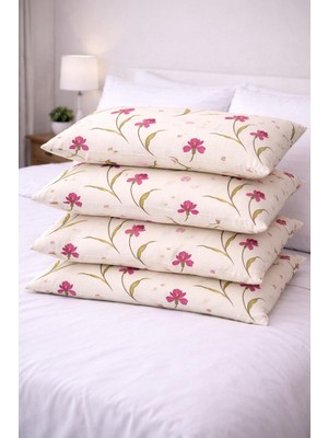 Ber-Tun Tekstil Çiçek Desenli Yastık Kılıfı Fermuarlı 4'lü Takım
