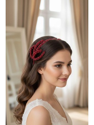Özbience Bordo Inci Taç ile Zarif ve Şık Gelin & Nişan Saç Aksesuarı