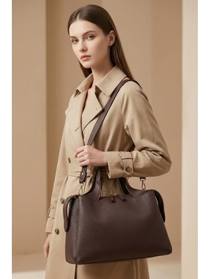 Gaia Rinaldi Kadın Kahverengi Omuz Çantası, Çok Bölmeli, Yumuşak Deri, Ayarlanabilir Uzun Askılı