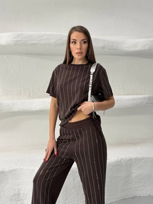 Arzu Has Butik Yeni Sezon Taş Detaylı Modal Kumaş Alt Üst Ikili Takım