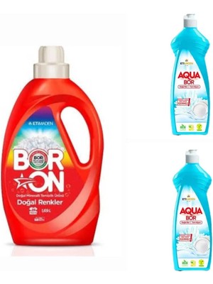 Eti Maden Doğal Mineralli Çamaşır Deterjanı Renkliler Için 26 Yıkama+ 2*650 ml Aquabor Bulaşık Deterjanı