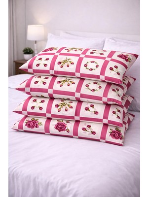 Ber-Tun Tekstil Çiçek Desenli Fermuarlı Yastık Kılıfı 4'lü Takım