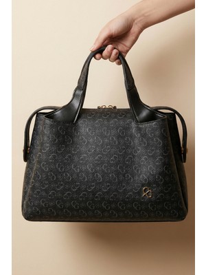 Gaia Rinaldi Kadın Siyah Desenli Omuz Çantası, Çok Bölmeli, Yumuşak Deri, Ayarlanabilir Uzun Askılı