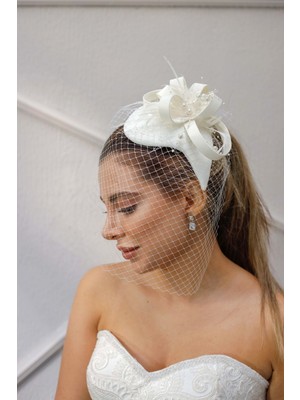 Özbience Şık Gelin Kepi ve Vualet Düğün Nikah Beyaz Inci Tül Şapka