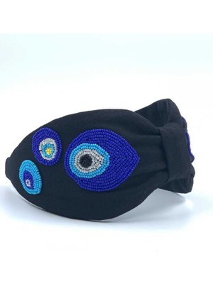 Özbience El Işleme Nazar Boncuğu Siyah Taç, Şık ve Zarif Takı Detayı