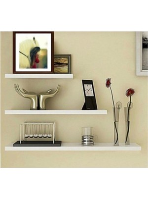 Dekoratif 3'lü Uçan Raf Seti - Beyaz Modern Duvar Rafı (30-40-50 Cm)