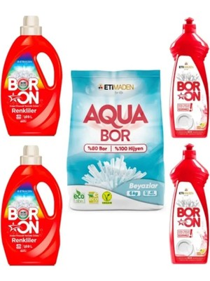 Boron Sıvı Çamaşır Deterjanı Renkliler  Için 52 Yıkama+ Aquabor Beyazlar 40 Yıkama+ Bulaşık Deterjanı
