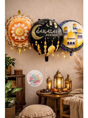 Joyane Ramazan Mübarek Balon Seti 3'lü – Ramazan Dekorasyon Süsleri – Folyo Balon Iftar Daveti Süsleme
