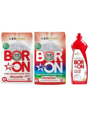 Boron Çamaşır Deterjanı Renkliler 4 kg ve Beyazlar Toz Deterjan 4 kg + 1 Adet El Bulaşık Deterjanı