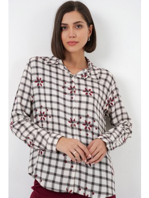 Desenli Oversize Viskon Gömlek 20371 - Siyah