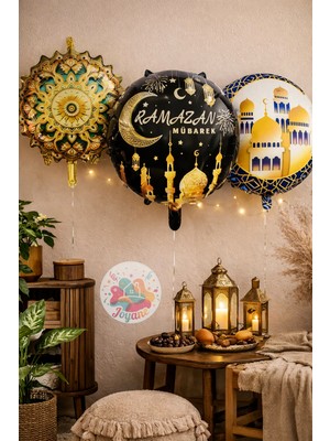 Joyane Ramazan Mübarek Balon Seti 3'lü – Ramazan Dekorasyon Süsleri – Folyo Balon Iftar Daveti Süsleme