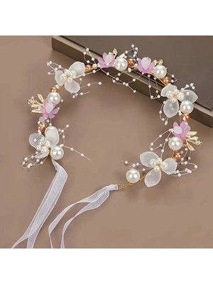 Özbience Çiçekli Incili Gelin Tacı, Düğün ve Özel Günler Için Şık Saç Bandı