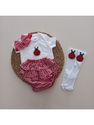 Mars Baby Kız Bebek Pitikare Uğur Böceği Fırfır Şort Etek Badili Çorap Takımı