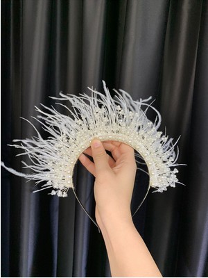 Özbience Tüylü Şık Gelin Düğün Nişan Kına ve Nikah Balo Taç Sağlam ve Zarif