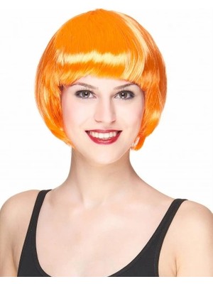 Najmaddin Neon Turuncu Renk Açık Turuncu Küt Parti Peruğu